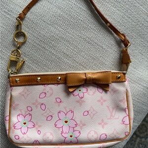 Louis Vuitton Pink and Tan Floral Wristlet